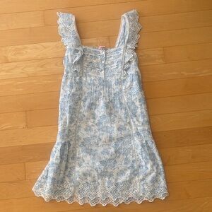 Floral Lace Trim Night Dress - Blue and White